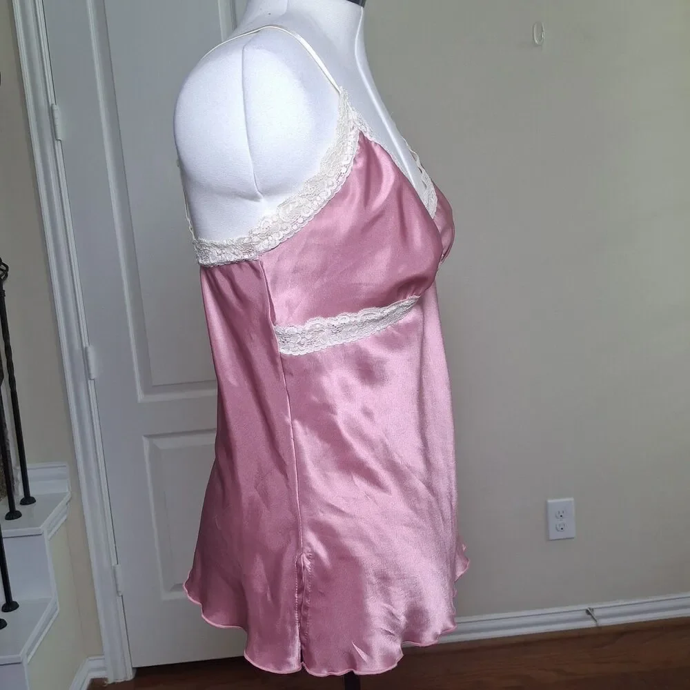 Vintage Babydoll Satin Lace Camisole Top Pink XL Y2K Fairy Grunge Coquette